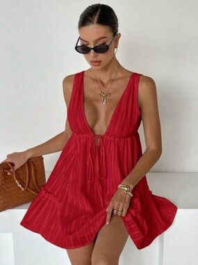 Magnolia Boutique Red Deep V Mini Sundress